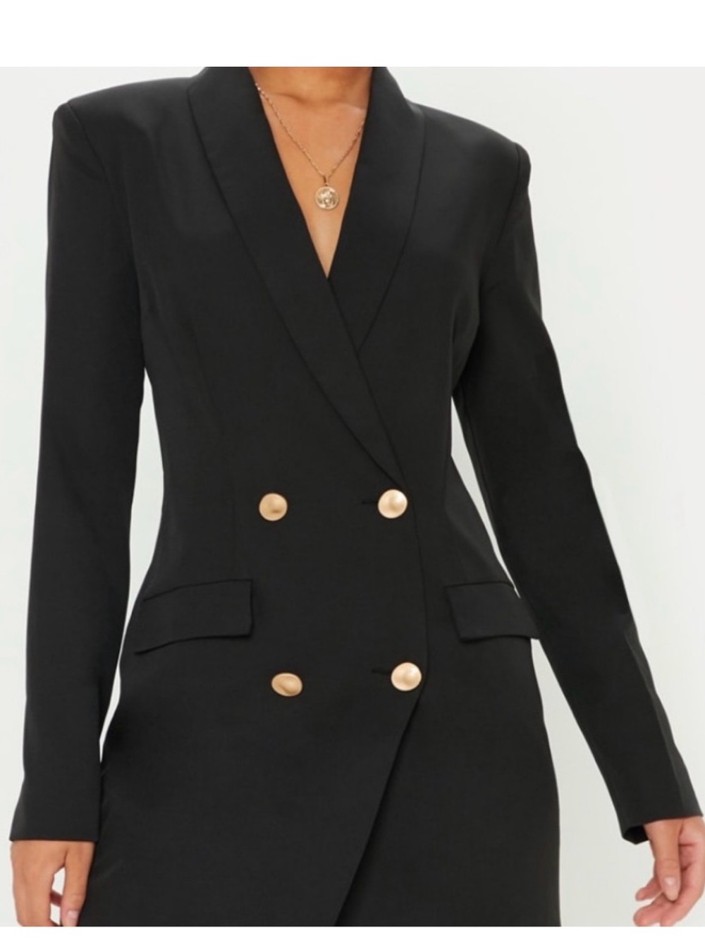 Pretty little thing Double-Breasted Black Blazer Coat with Gold Buttons